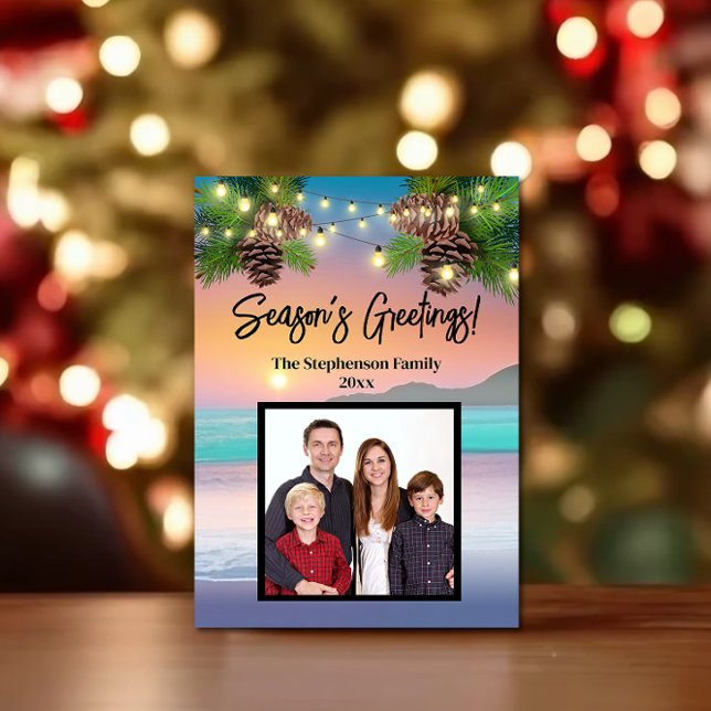 Tarjeta Festiva Navidades de fotografía temáticos del Pastel Sunse (beach theme christmas photo card)