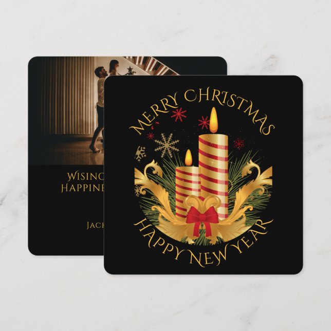 Tarjeta Festiva Navidades de fotografía tradicionales y elegantes  (Anverso / Reverso)
