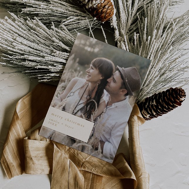 Tarjeta Festiva NAVIDADES de fotografía únicos e imprimibles de or (EMELIA Gold Printable Cute Unique Photo Christmas Holiday Card)
