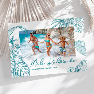 Tarjeta Festiva Navidades de fotografía Verde azulados de Mele Kal