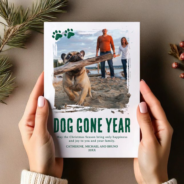 Tarjeta Festiva Navidades de fotografía verde Dog Gone Gone Year (Subido por el creador)