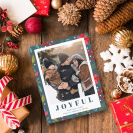 Tarjeta Festiva Navidades de fotografía verde floral de Poinsettia