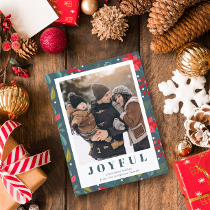Tarjeta Festiva Navidades de fotografía verde floral de Poinsettia