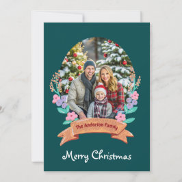 Tarjeta Festiva navidades de fotografía verde oscuro de la guirnal