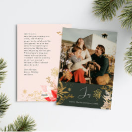 Tarjeta Festiva Navidades de fotografía vertical Boho Gold Floral 