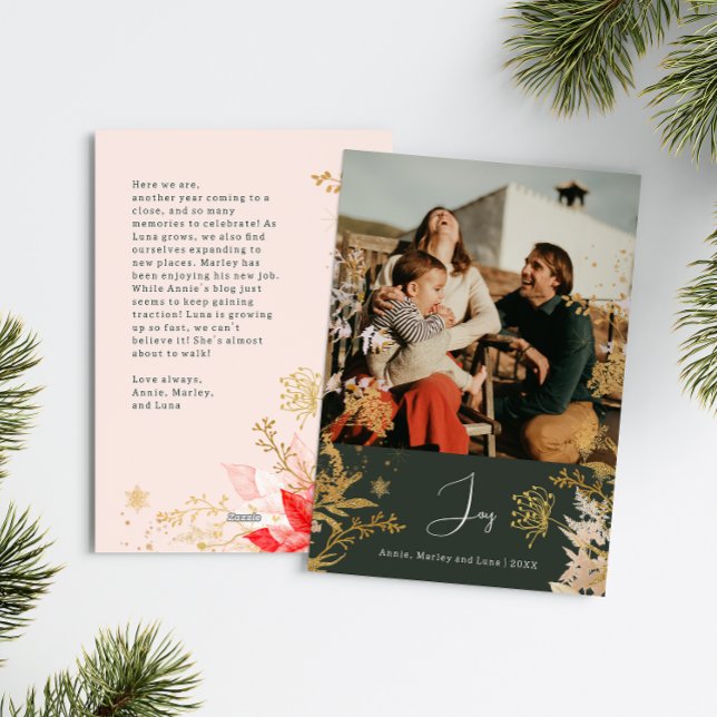 Tarjeta Festiva Navidades de fotografía vertical Boho Gold Floral  (Subido por el creador)