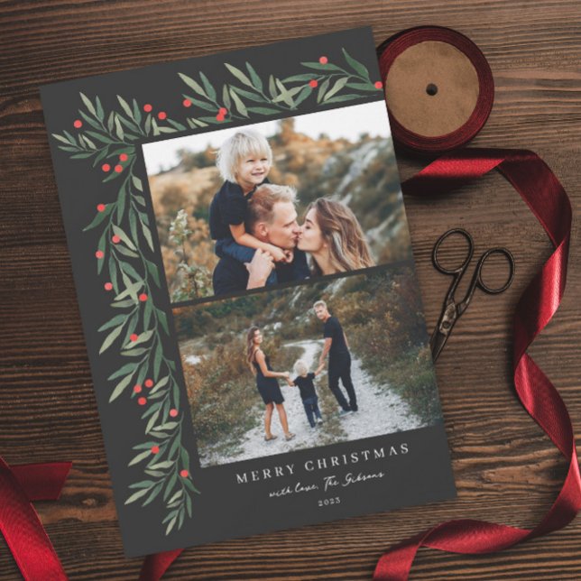 Tarjeta Festiva Navidades de fotografía Winter Greenery Black 2 (Subido por el creador)