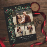 Tarjeta Festiva Navidades de fotografía Winter Greenery Black 3<br><div class="desc">Esta elegante tarjeta de vacaciones para Navidades de fotografía Black 3 de Winter Greenery es completamente personalizable. ¿Quieres personalizar aún más? Haga clic en "Editar usando la herramienta de diseño". Este diseño forma parte de una colección. Original acuarela de arte pintada por el diseñador Stacey Meacham.</div>