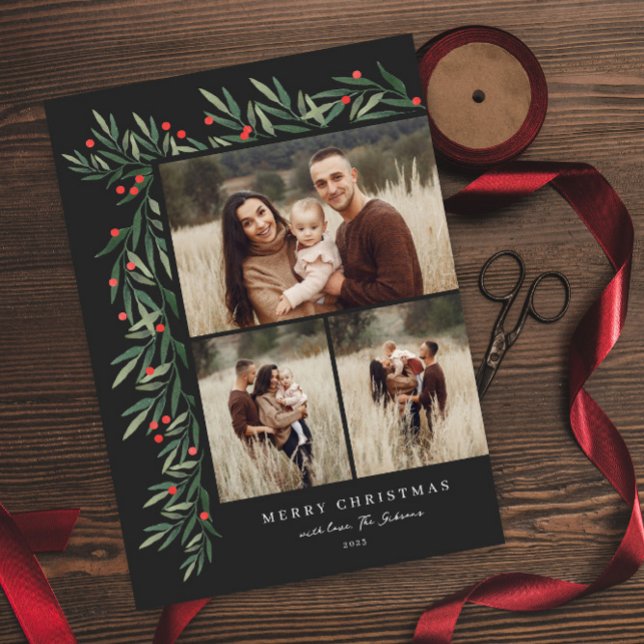Tarjeta Festiva Navidades de fotografía Winter Greenery Black 3 (Subido por el creador)