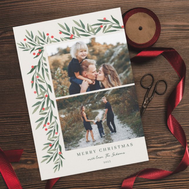 Tarjeta Festiva Navidades de fotografía Winter Greenery Ivory 2 (Subido por el creador)