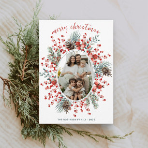 Tarjeta Festiva Navidades de fotografía Wreath de color de agua mo