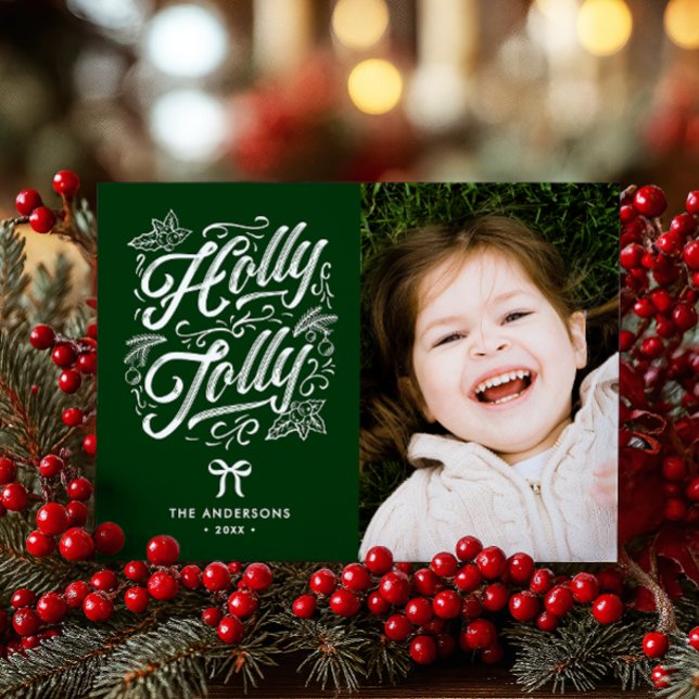 Tarjeta Festiva Navidades de fotografía y nombre de familia Holly  (Subido por el creador)
