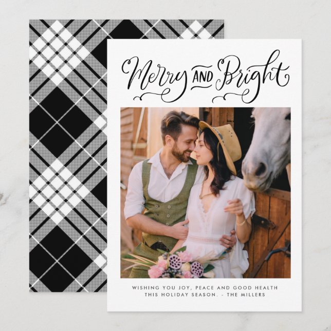 Tarjeta Festiva Navidades de fotos brillantes de moras blancas y n (Anverso / Reverso)