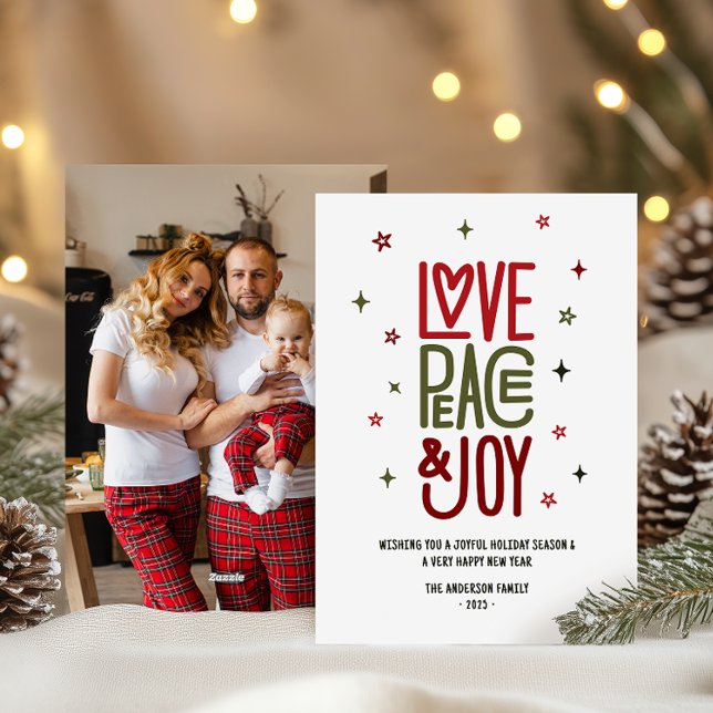 Tarjeta Festiva Navidades de fotos de amor moderno, paz y alegría  (Subido por el creador)