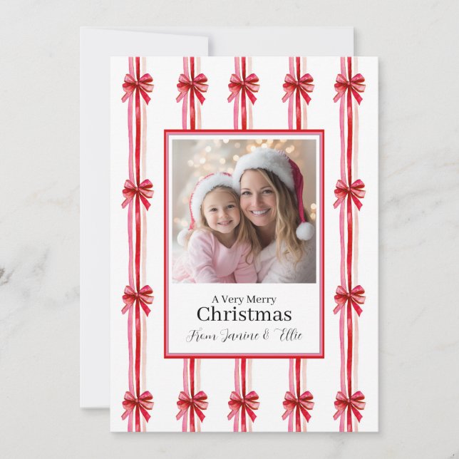 Tarjeta Festiva Navidades de fotos de arcos rosados y rojos (Anverso)
