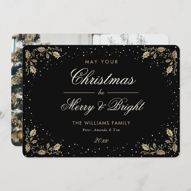 Tarjeta Festiva Navidades de fotos de Black Merry and Bright Snow  (Anverso / Reverso)