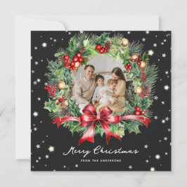 Tarjeta Festiva Navidades de fotos de Black White Buffalo Plaid St