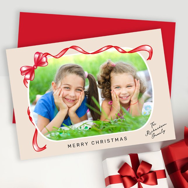 Tarjeta Festiva Navidades de fotos de cinta roja festiva y curva d (Subido por el creador)