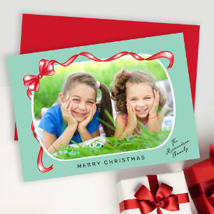 Tarjeta Festiva Navidades de fotos de cinta roja festiva y curva d