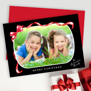 Tarjeta Festiva Navidades de fotos de cinta roja festiva y curva d
