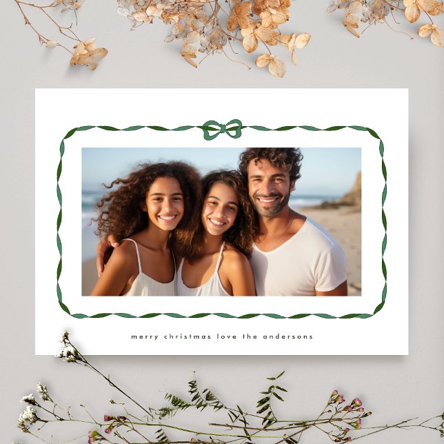 Tarjeta Festiva Navidades de fotos de cinta verde moderna (Subido por el creador)