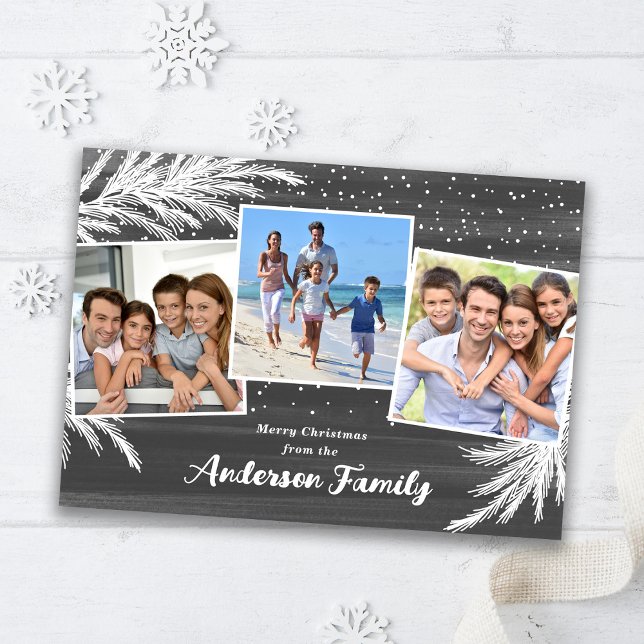 Tarjeta Festiva Navidades de Fotos de Falling Snow Evergreens Gray (Subido por el creador)