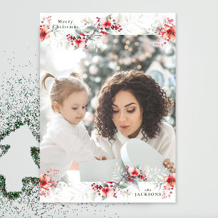 Tarjeta Festiva navidades de fotos de flores de monograma tradicio