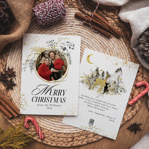 Tarjeta Festiva Navidades de fotos de flores de oro y negro