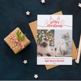 Tarjeta Festiva Navidades de fotos de gatos en Red White Meowy