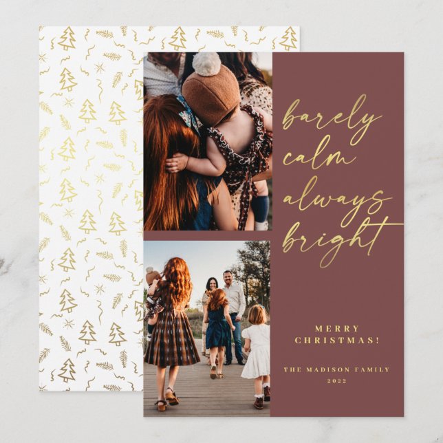 Tarjeta Festiva Navidades de fotos de Gold Script 2 brillante siem (Anverso / Reverso)