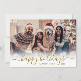 Tarjeta Festiva Navidades de fotos de Happy Holidays Gold Script 2