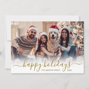Tarjeta Festiva Navidades de fotos de Happy Holidays Gold Script 2