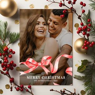 Tarjeta Festiva Navidades de fotos de la cinta roja de la reversa