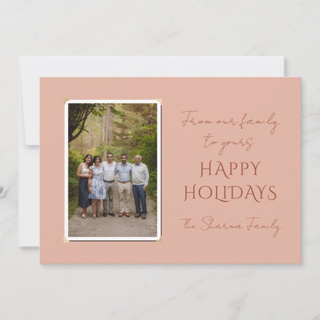 Tarjeta Festiva Navidades de fotos de la familia rosa Rubor (Anverso)