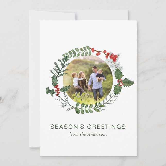 Tarjeta Festiva Navidades de fotos de la guirnalda acuarela (Anverso)