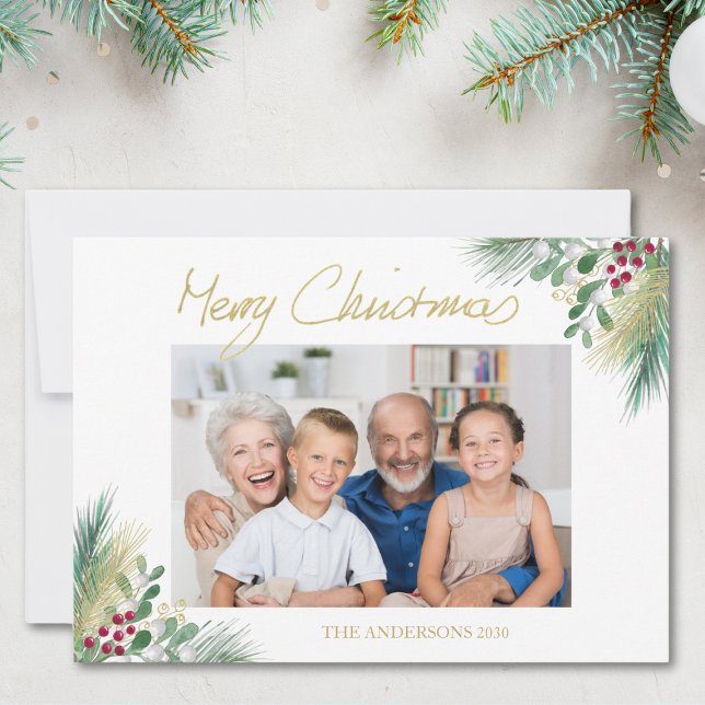 Tarjeta Festiva Navidades de fotos de Merry Christmas Gold Berries (Subido por el creador)