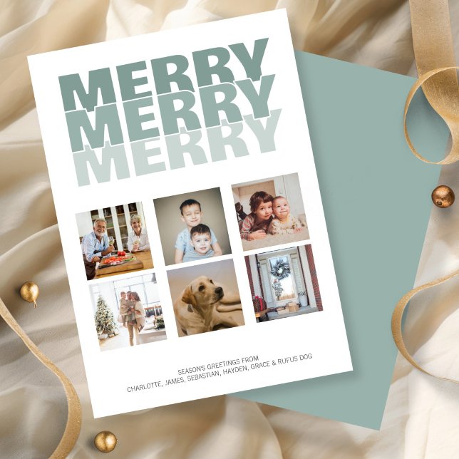 Tarjeta Festiva Navidades de fotos de Merry Merry Merry Personaliz (Merry Merry Merry Photo Christmas Personalized Holiday Cards by Ricaso. Other colors available)