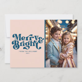 Tarjeta Festiva Navidades De Fotos De Merry Y Bright Retro