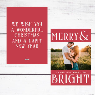 Tarjeta Festiva Navidades De Fotos De Merry Y Bright Trendy Retro
