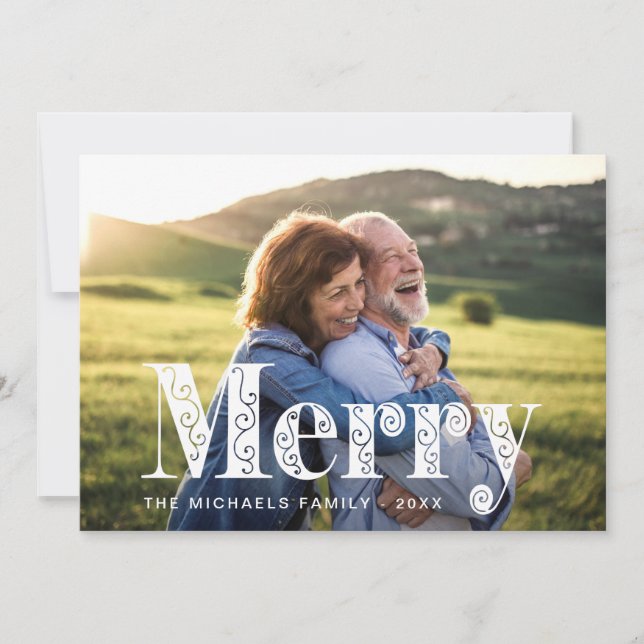 Tarjeta Festiva Navidades de fotos de Morerry Golden Yellow Swirls (Anverso)