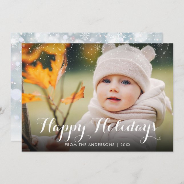 Tarjeta Festiva Navidades de fotos de nieve navideña feliz (Anverso / Reverso)