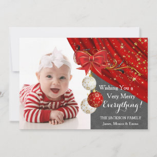 Tarjeta Festiva Navidades de fotos de ornamentos rojos