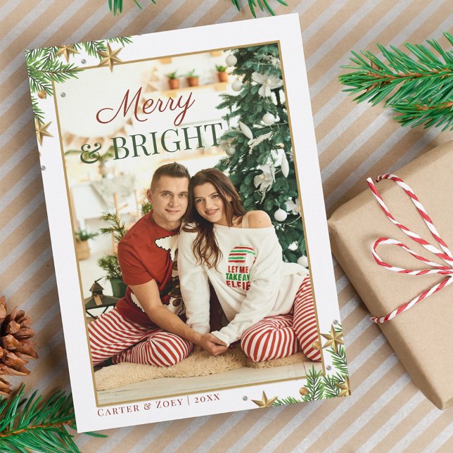 Tarjeta Festiva Navidades de fotos de parejas de merry y Bright (Subido por el creador)