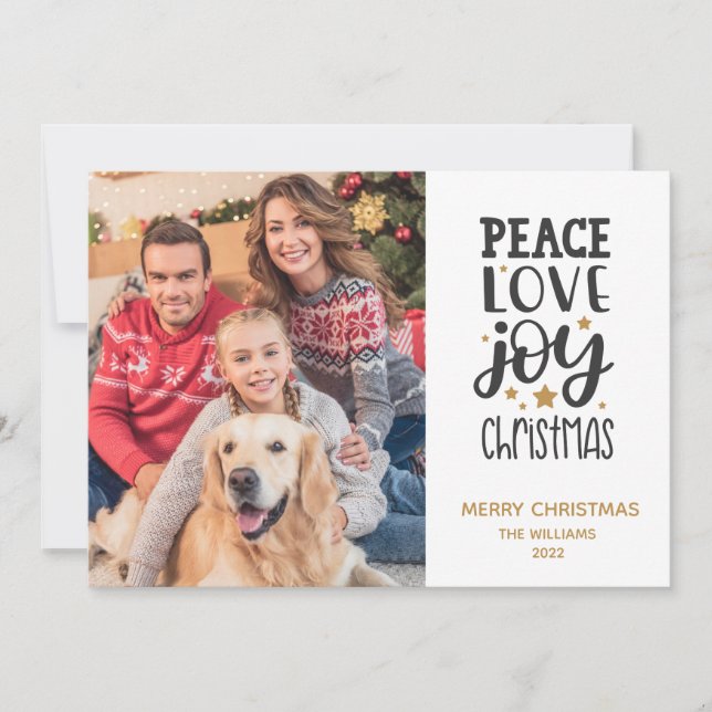 Tarjeta Festiva navidades de fotos de Peace Love Joy 2022 (Anverso)