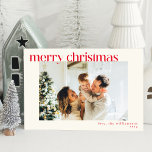 Tarjeta Festiva Navidades de fotos de Personalizado moderado y sim<br><div class="desc">Tarjeta de vacaciones para Navidades de fotografía Personalizado simple rojo moderno</div>