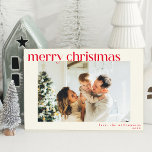 Tarjeta Festiva Navidades de fotos de Personalizado moderado y sim<br><div class="desc">Tarjeta de vacaciones para Navidades de fotografía Personalizado simple rojo moderno</div>