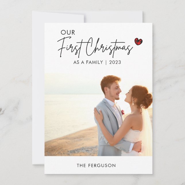 Tarjeta Festiva Navidades de fotos de Red Plaid Boda de guiones Gr (Anverso)