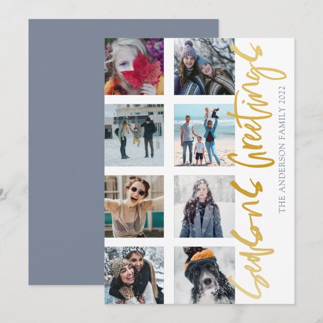 Tarjeta Festiva Navidades de fotos de Seasons Greetings Gold Scrip (Anverso / Reverso)