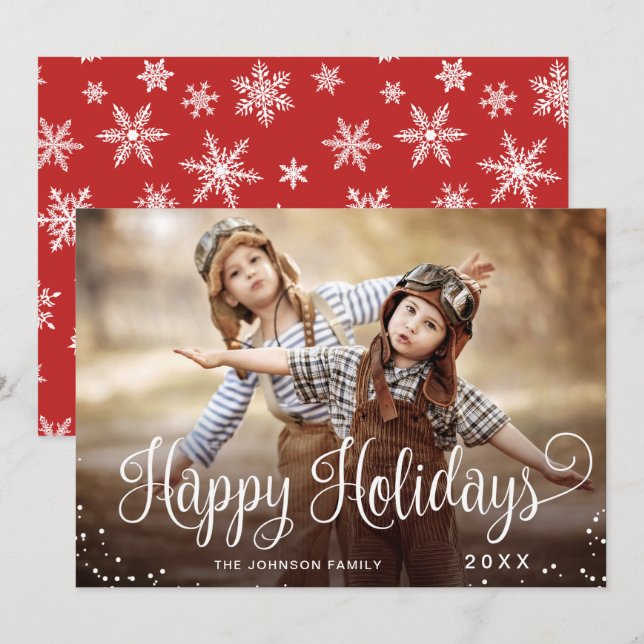 Tarjeta Festiva Navidades de fotos de vacaciones felices y moderna (Anverso / Reverso)