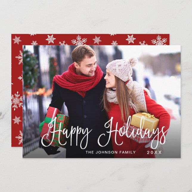 Tarjeta Festiva Navidades de fotos de vacaciones felices y moderna (Anverso / Reverso)